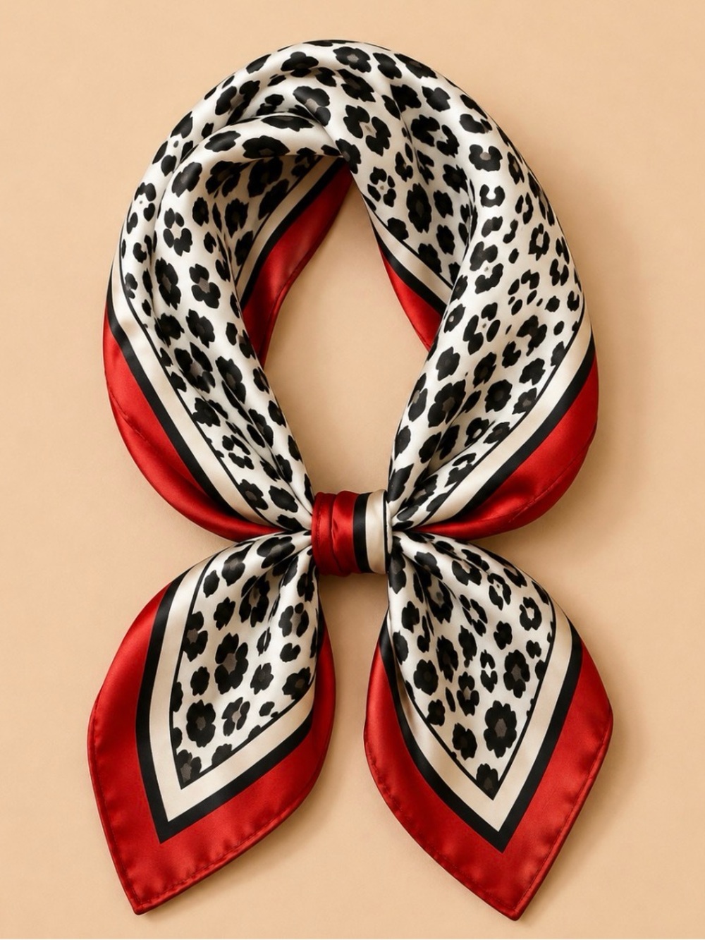 Red and Black Leopard Print Satin Neck Scarf - Women's Accessory